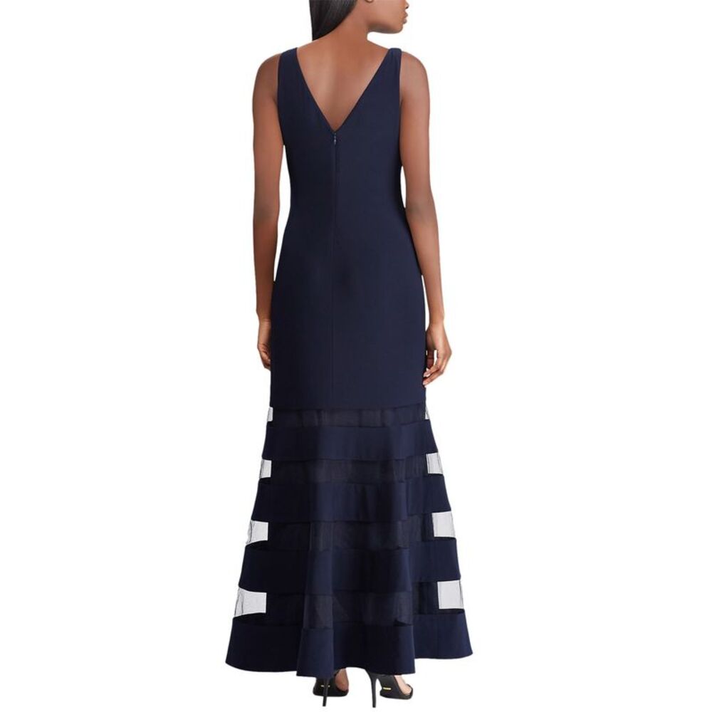 Lauren Ralph Lauren Womens Tulle-Panel Jersey Gown 8 Navy - Picture 2 of 4